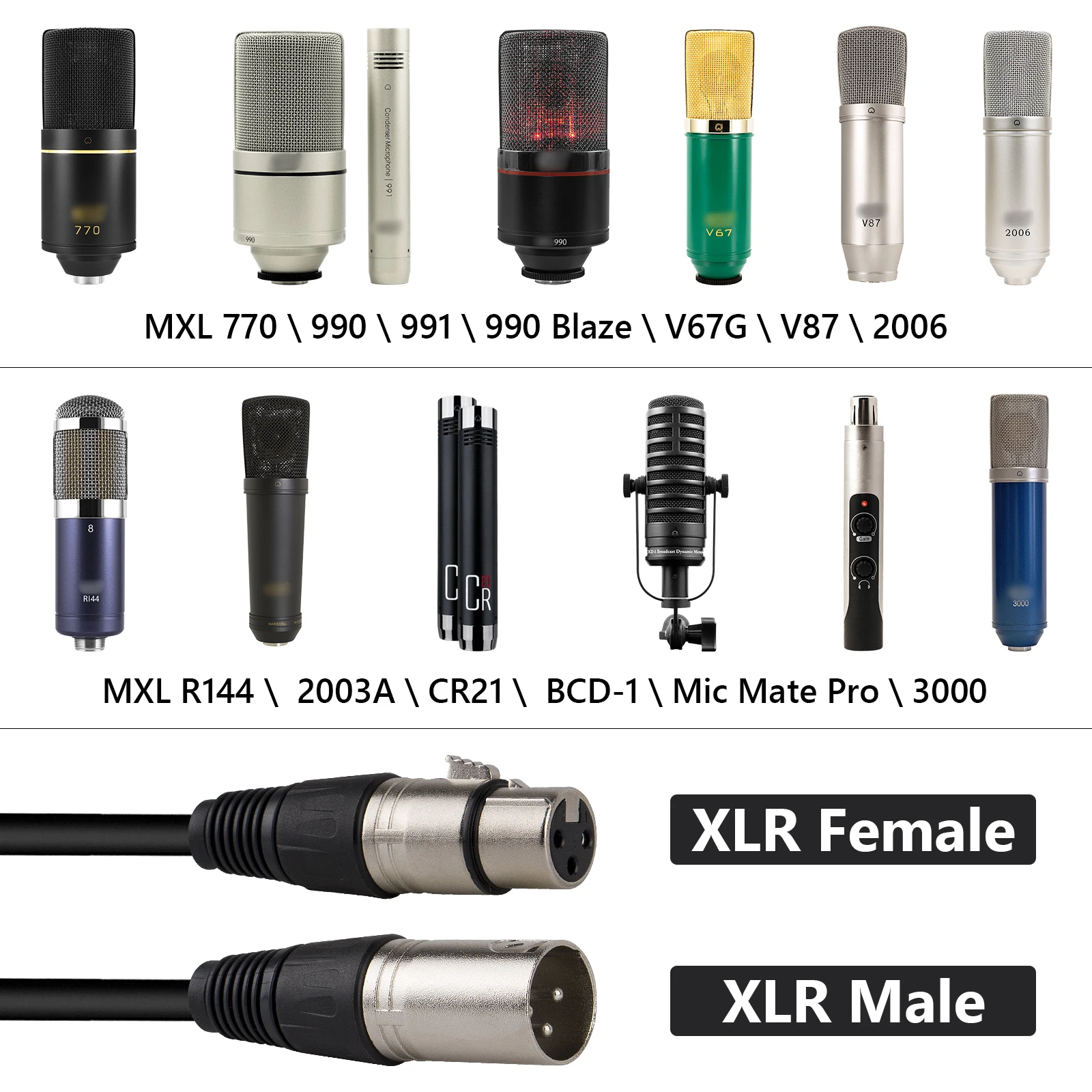 Geekria 크리에이터 XLR 수-XLR 암 마이크 케이블, MXL 770, 990, 991, 990 블레이즈, V67G 와 호환, 10 ft / 300 cm