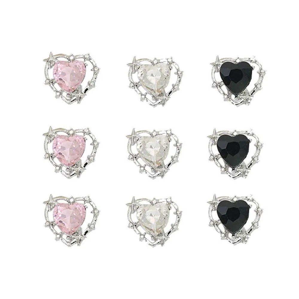 3Pcs/set Loving Heart Heart Nail Decorations Nail Art Supplies DIY Nail Charms Heart Nail Accessories Glitter Hearts Shape