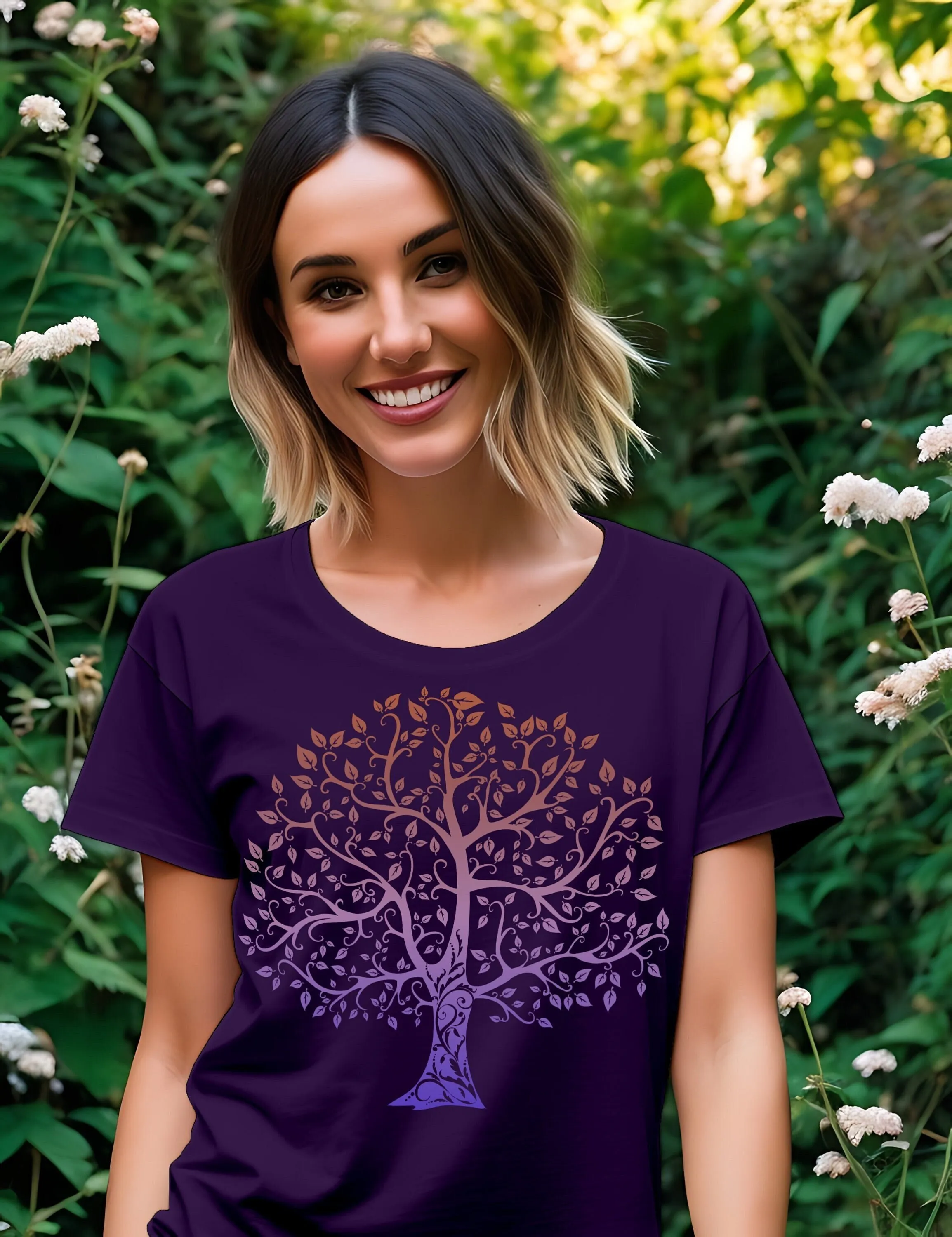 T Shirt Baum Des Lebens Meditation Entspannung Yoga Natur Wald Leben Farbverlauf Bäume Geschenk 233Apt2