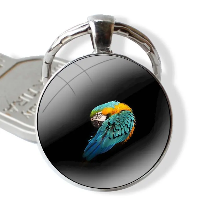 Keychain Handmade Glass Cabochon Key Ring Holder Pendant Key Chains Macaws Purple Owl