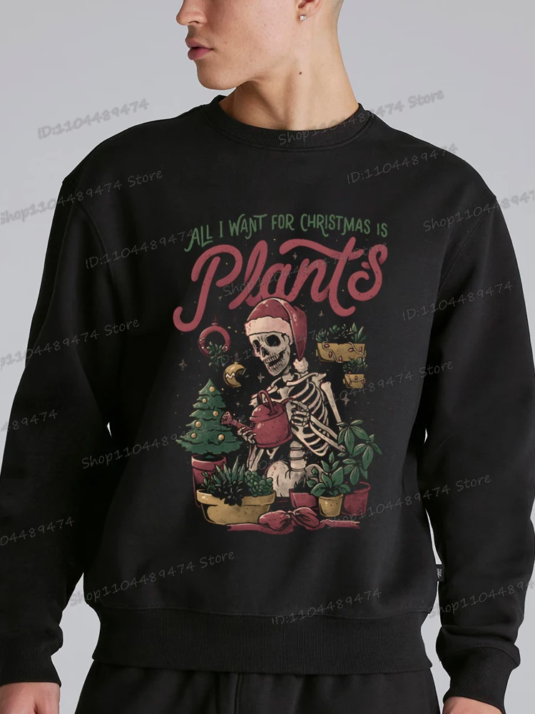 كل ما أريده لعيد الميلاد هو بلوزات مطبوعة بالنباتات للرجال والنساء جرافيك سوداديراس Y2K ملابس جمالية على الموضة بلوفر عيد الميلاد