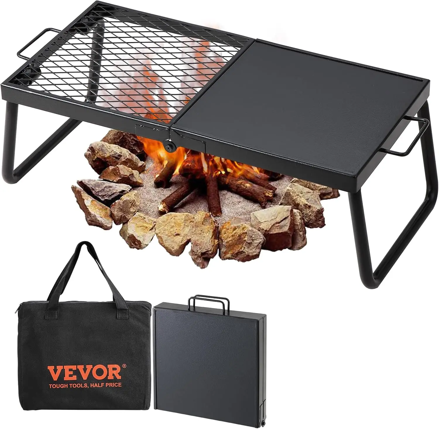 

Folding Campfire Grill, Heavy Duty Steel Mesh Grate, 22.4" Portable Camping Grates Over Fire Pit, Camp Fire Cooking Equipment