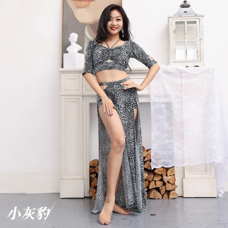 Nowy strój do tańca brzucha, spódnica, seksowny wzór w panterkę, strój do tańca dla początkujących, strój do ćwiczeń dla grupy.