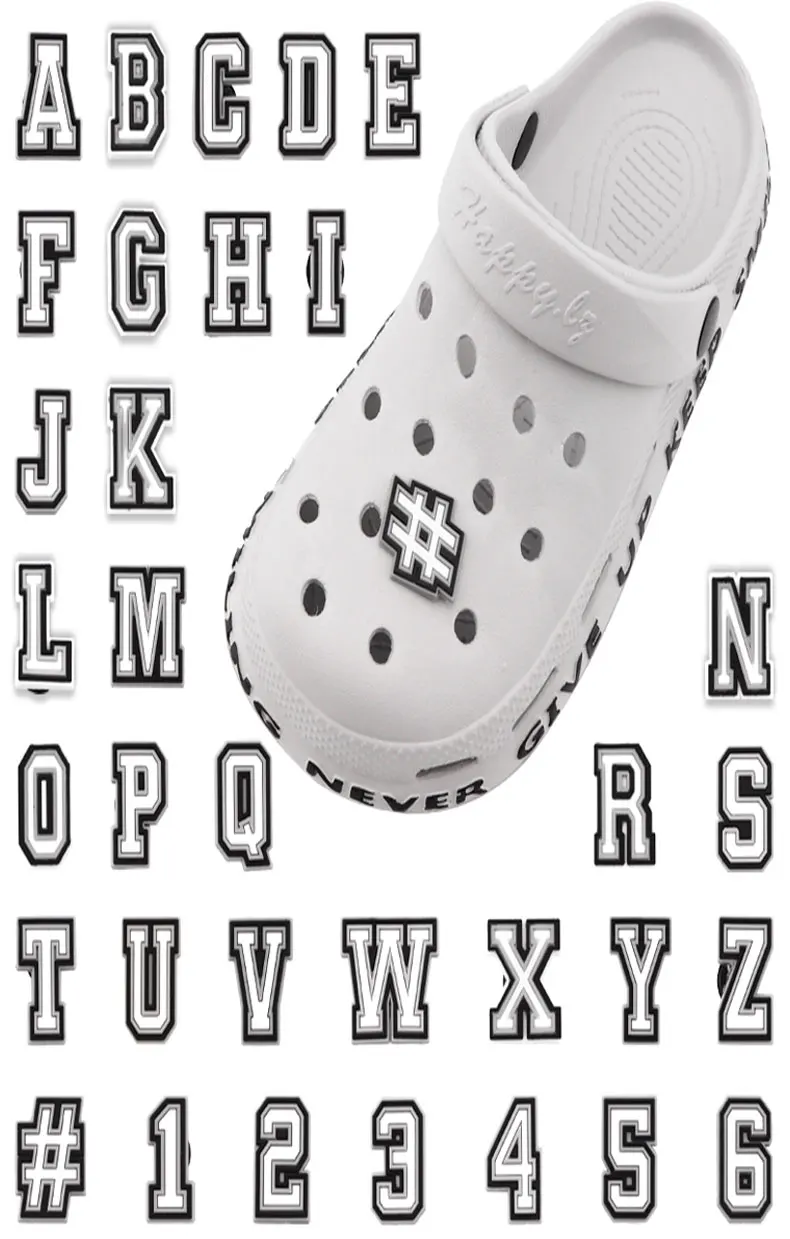 1 Stück 0-9 # Zahlen- und Alphabet-ABC-Z-Charaktere Buchstaben-Anhänger für Clog-Sandalen Schuh-Dekoration DIY Schuh-Pins für Jungen Mädchen Männer Frauen – Detail 1