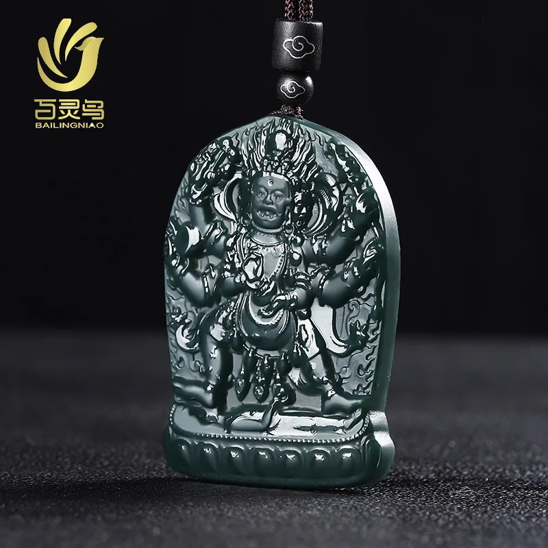 

Natural Hetian Jade Fine Material Tower Qing Yellow Wealth God Pendant Hanging Ornament