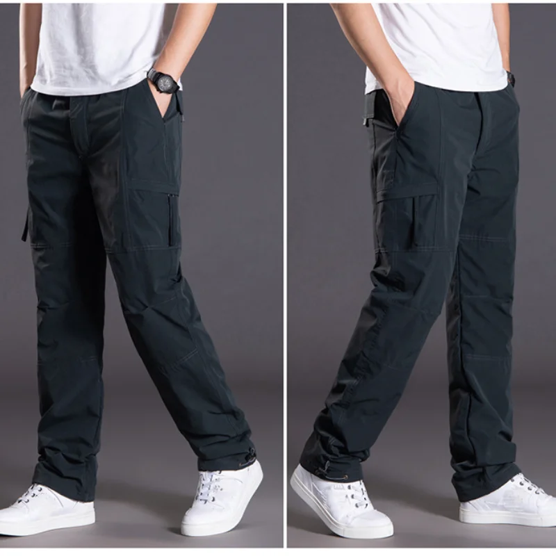 Large Size New Winter Men's Pants Thickened Fleece Jogging Pants Multi-pocket Loose Men's Casual Warm Sweatpants Overalls