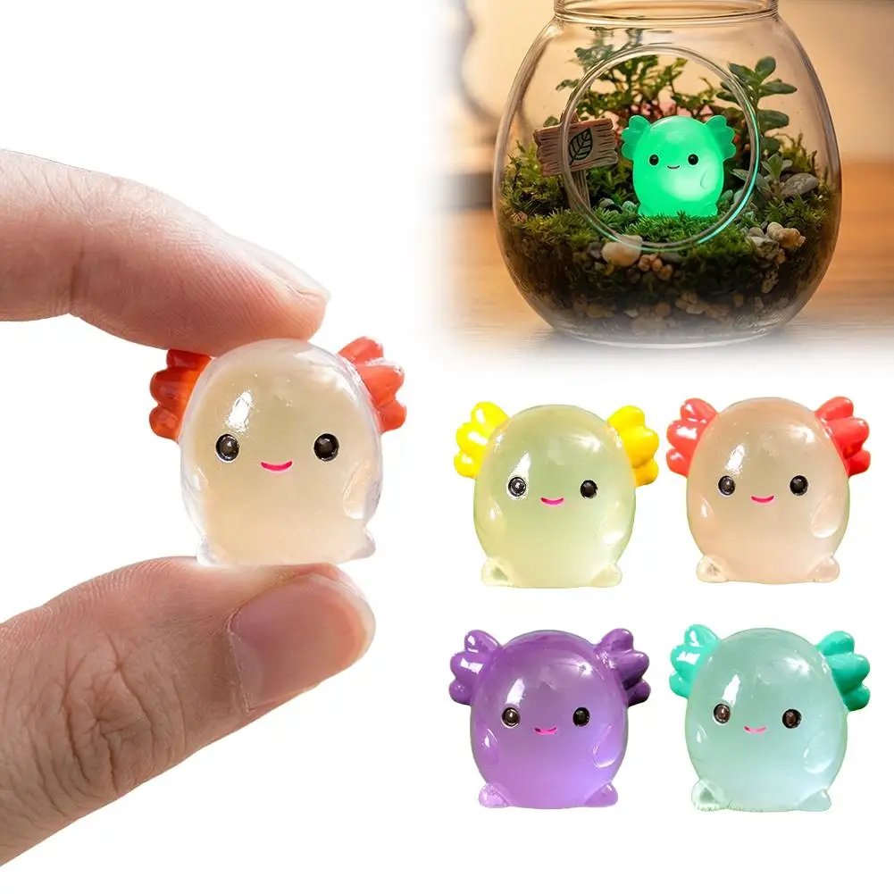 Luminous Axolotl Miniatures Glow In The Dark Animal Figurine For Moss Micro Landscape DIY Fairy Garden Decor Aquarium Ornament