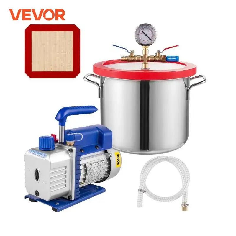 VEVOR 3CFM 4CFM Refrigerant Vacuum Pump W/ 1.5-5Gallon Vacuum Chamber Degassing for Household Air Conditioning, Auto Maintenance