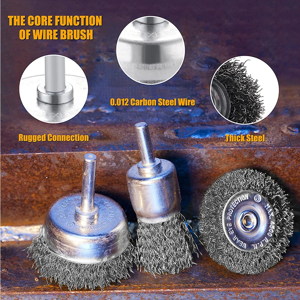 Juego de 6 uds de cepillo de alambre, cepillo de rueda de pulido, broca de cepillo de rueda con cepillo de alambre para limpiar el óxido, pelar y moler