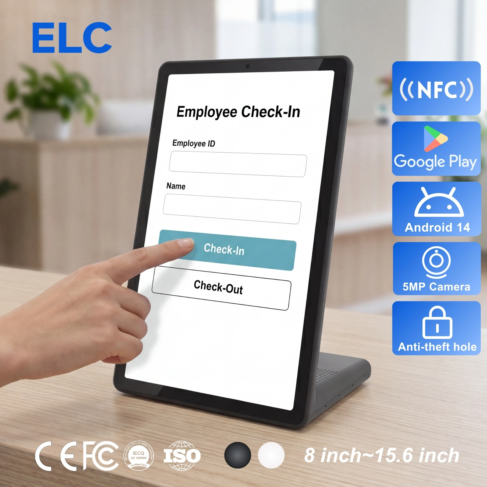 Time Attendance Terminal Facial Recognition Time Attendance Tablet L-Shape Android Kiosk for Employee Sign-in