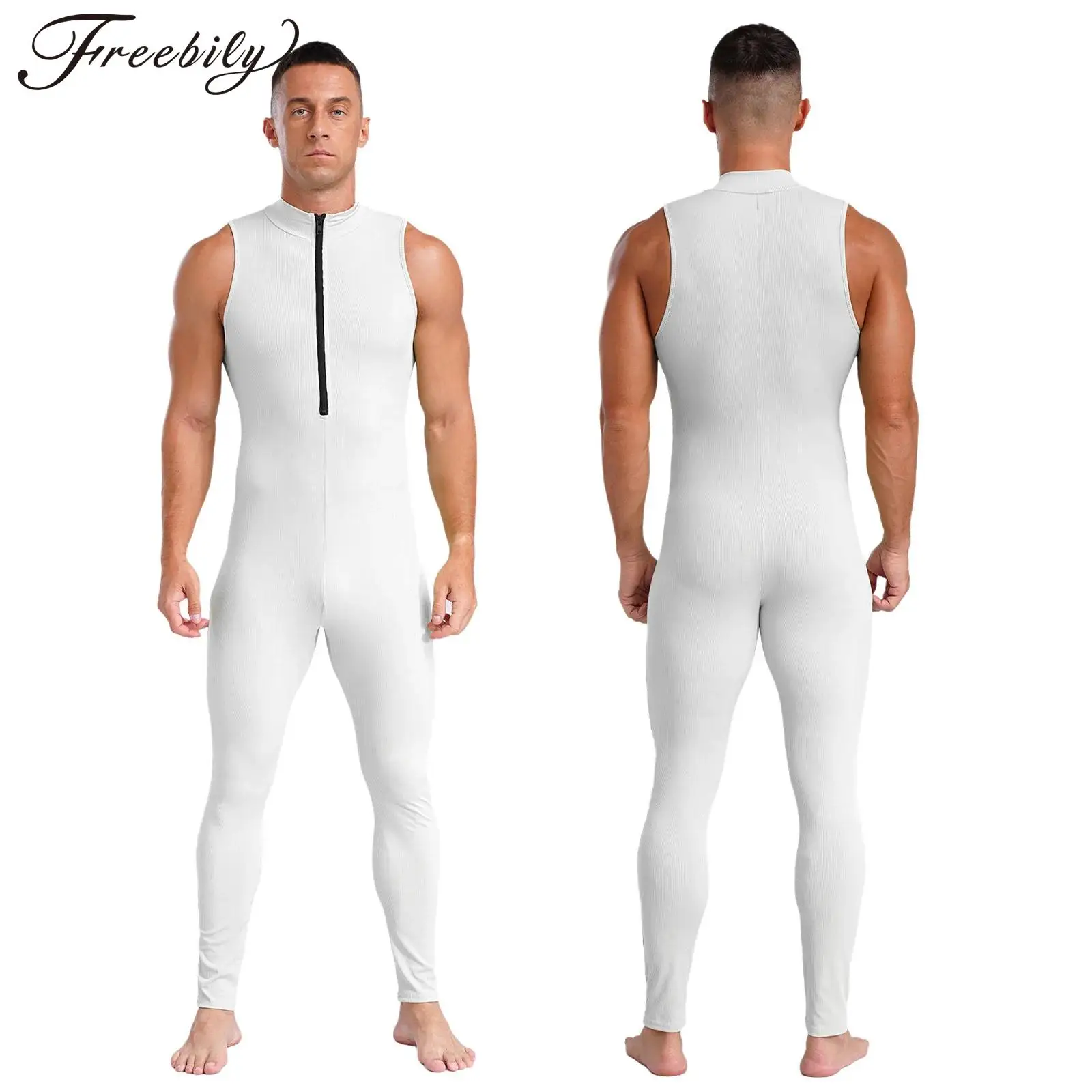 

Men Ballet Dance Leotard Yoga Gymnastics Athletic Jumpsuit Sleeveless Zipper Bodysuit for Bodybuilding Fitness Workout Sports