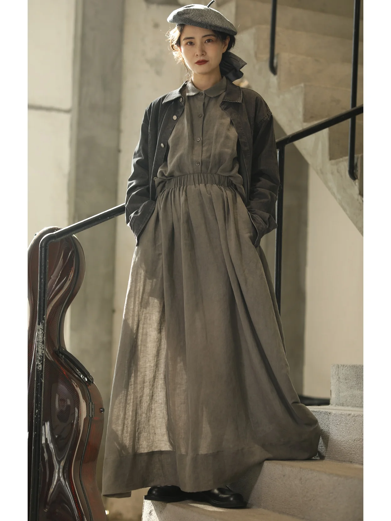 

SayFir ey Long A-Line Skirt High Waist Loose Fit Commute Sle Ten Years Worn in Look Dirt Dye Artistic Color Blo f Skirt