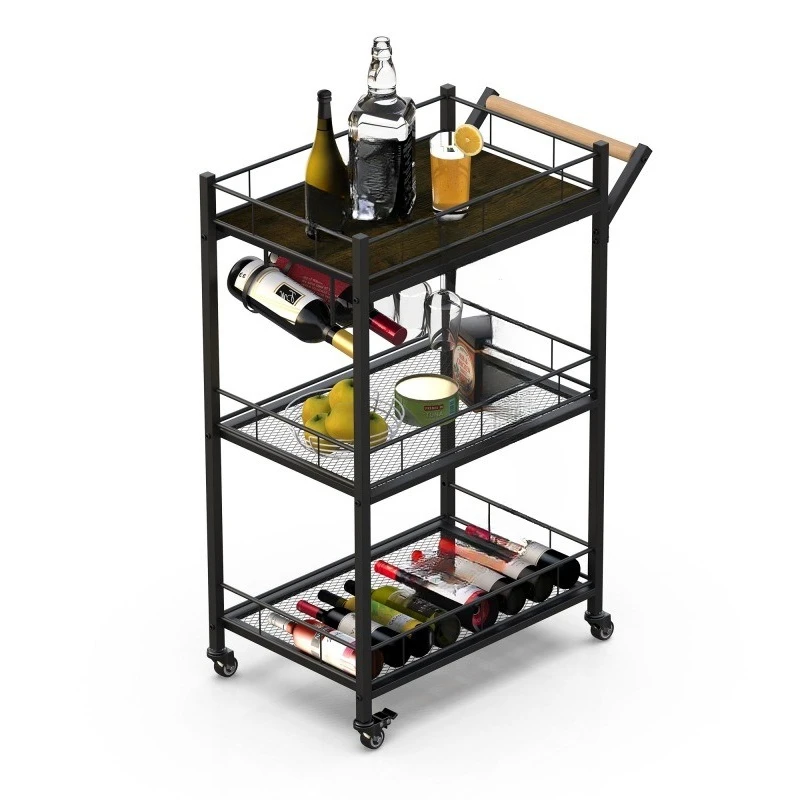 Medieval Hand Push Dining Cart Commercial Light Luxury Dining Cart Restaurant Wine Side Cabinet Red Wine Tea