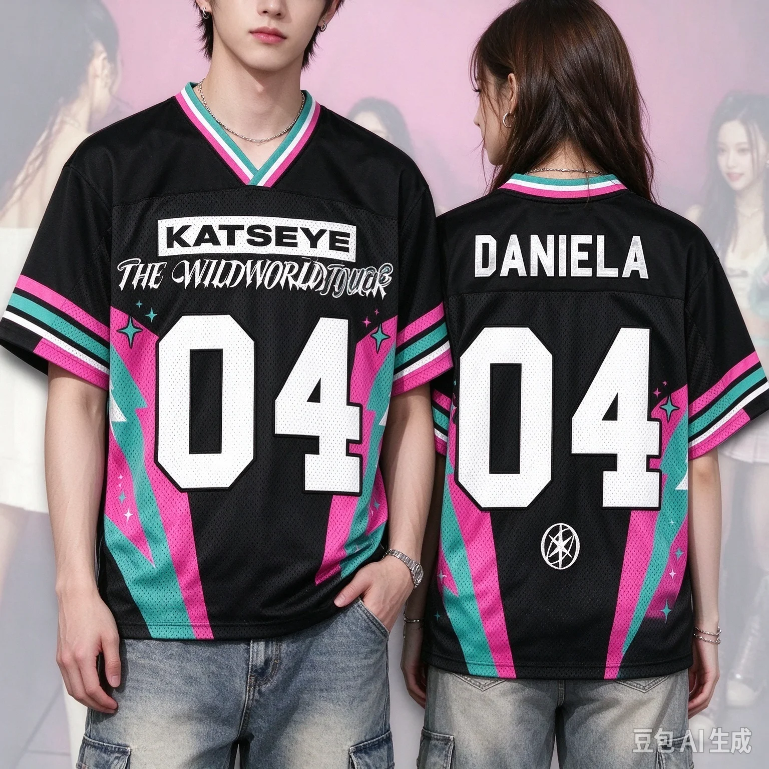 2026 New Vibrant Katseye The Wild World Tour Jersey Merch Gift for Eyekons Colorful Pink＆Green Black Tshirt Men Women Fans Tops