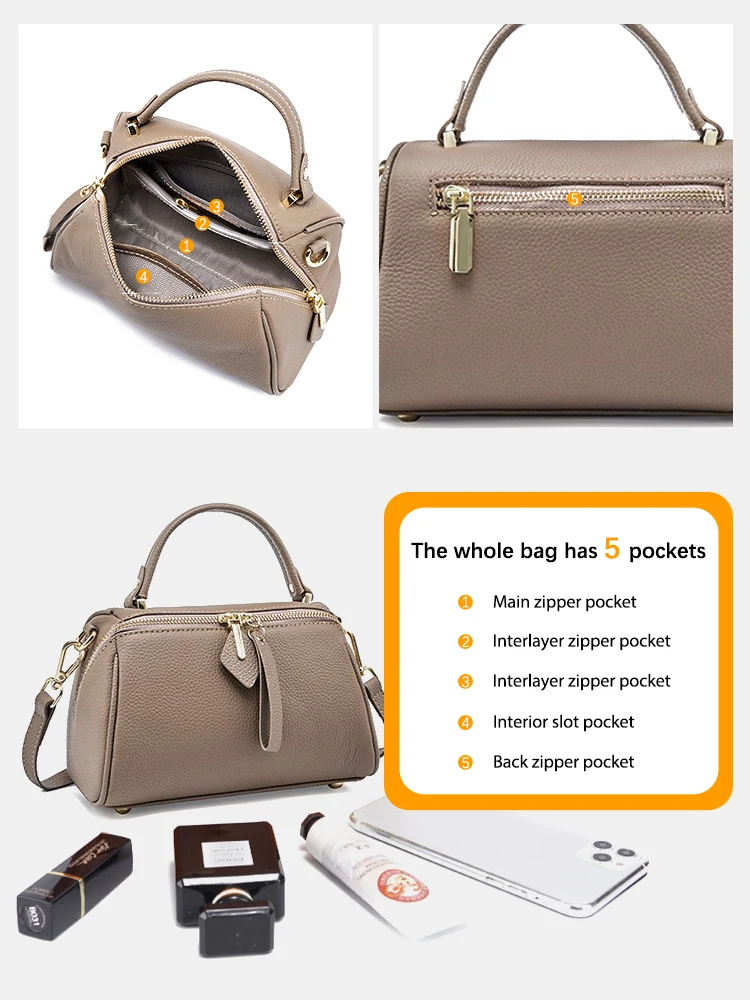 Zency Boston-Tasche aus echtem Leder für Damen, Markendesigner, Retro-Umhängetasche, große Kapazität, 2024, neue trendige Umhängetasche