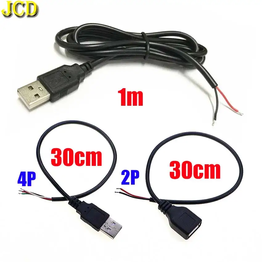 JCD 0,3 m/0,5 m/1 m 5 V USB Netzteil Kabel 2 Pin 4 Core USB 2,0 A Weiblich Männlich Jack Ladekabel Verlängerung Stecker DIY