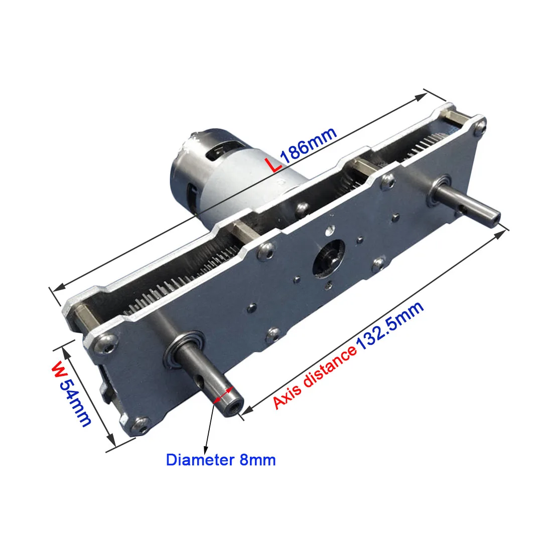 Gearbox Reducer 775 Motor 95/190rpm Double Shaft High Torque Reduction Ratio 1:42 DC12/24V Bicycle Automobile Tractor