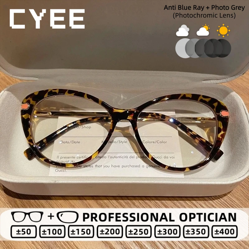 

CYEE TR90 New Design Cat Eye Anti Blue Ray Reading Glasses Women Photochromic Myopia Customization Prescription Optical Eyewear