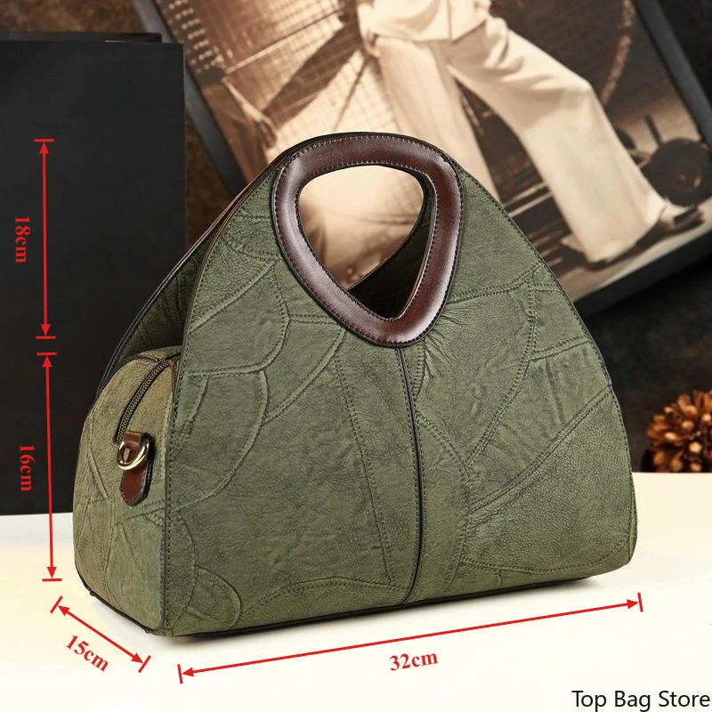 Vintage Shoulder Bag for Women High Quality Genuine Leather Everyday Convertible Crossbody Luxury Designer Handbag Patchwork