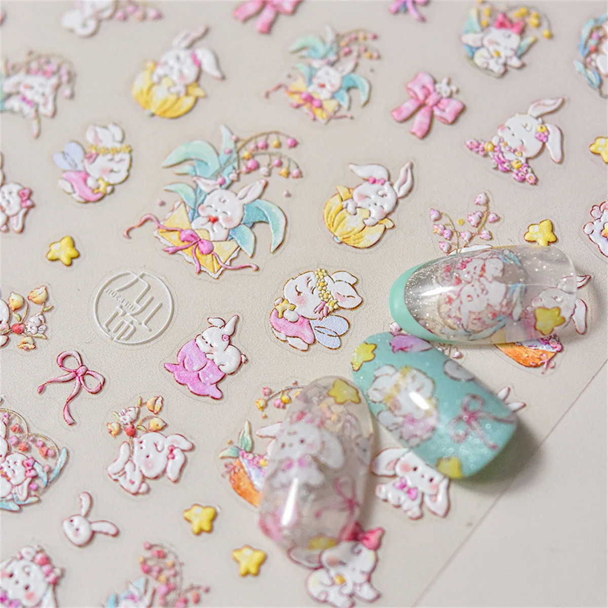1 stücke 5d Relief Cartoon rosa Kaninchen Nail Art Aufkleber kawaii japanische Tiere selbst klebende Maniküre Aufkleber Dekorationen Zubehör