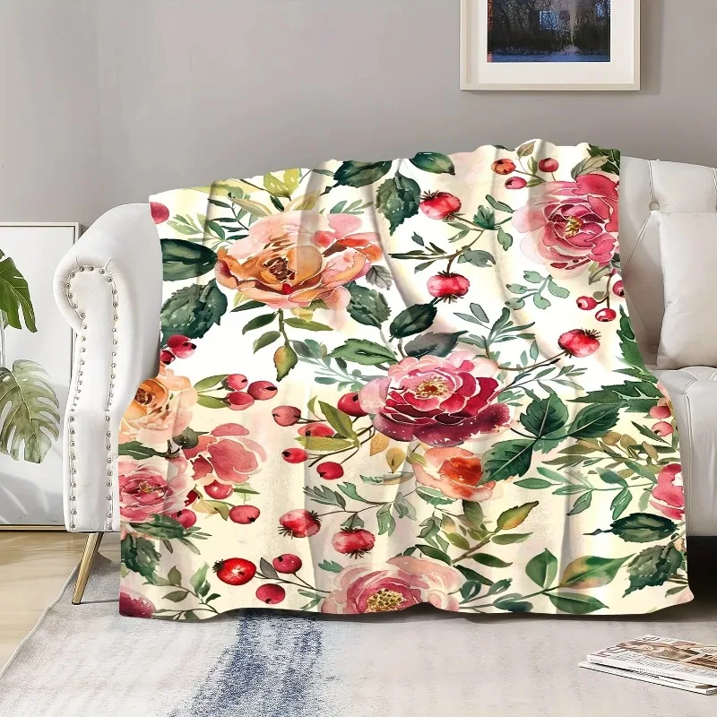 

Floral Knit Blanket - Soft polyester cabin style flannel with floral pattern perfect for all seasons machine washable 150x200cm