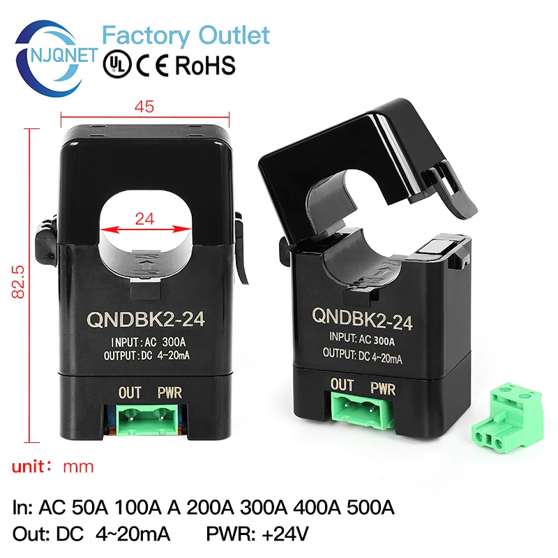 4 20mA Split Core Current Transmitter Sensor QNDBK2-16 AC 5A 10A 20A 50A 100A CT Clamp Current Transformer 420mA