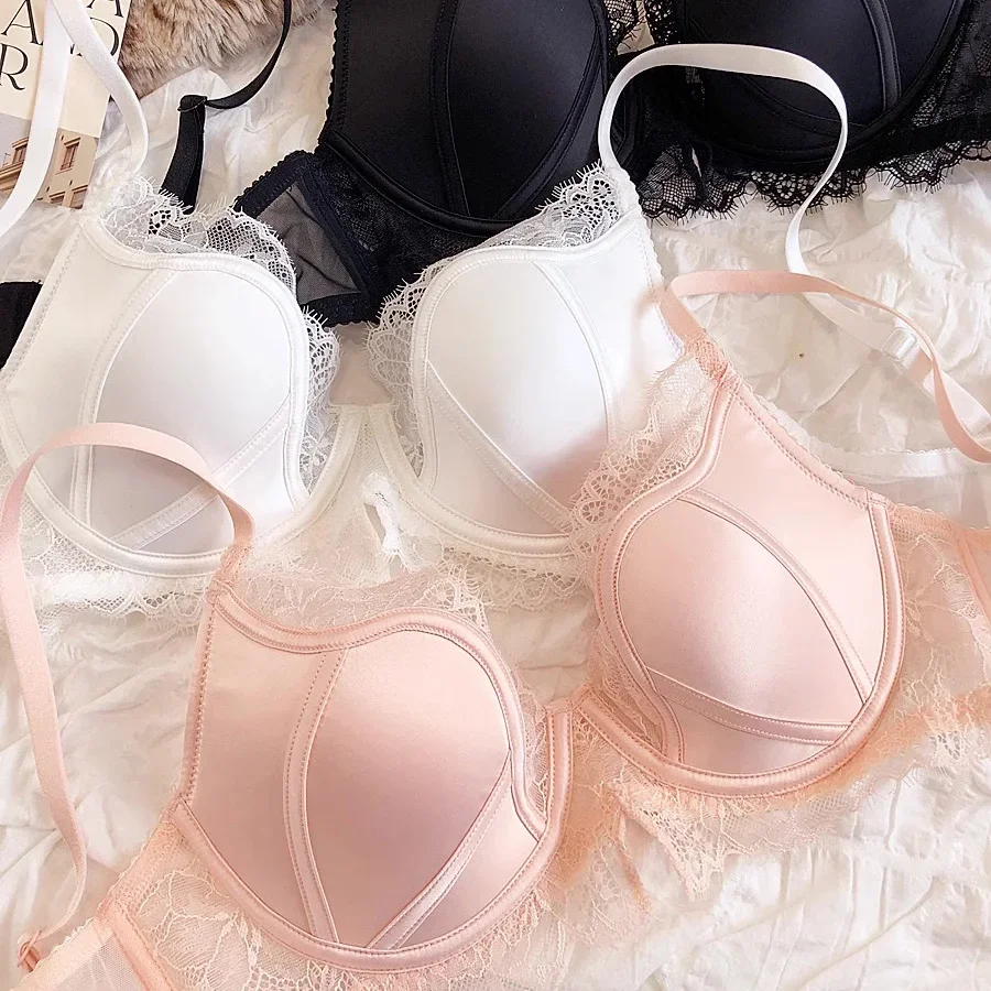 Sweet Little Fresh Deep-V Thin Cup Underwear Lace Women Sexy Bra Set With Large Size BC Size Push Up Lingerie With Underpants