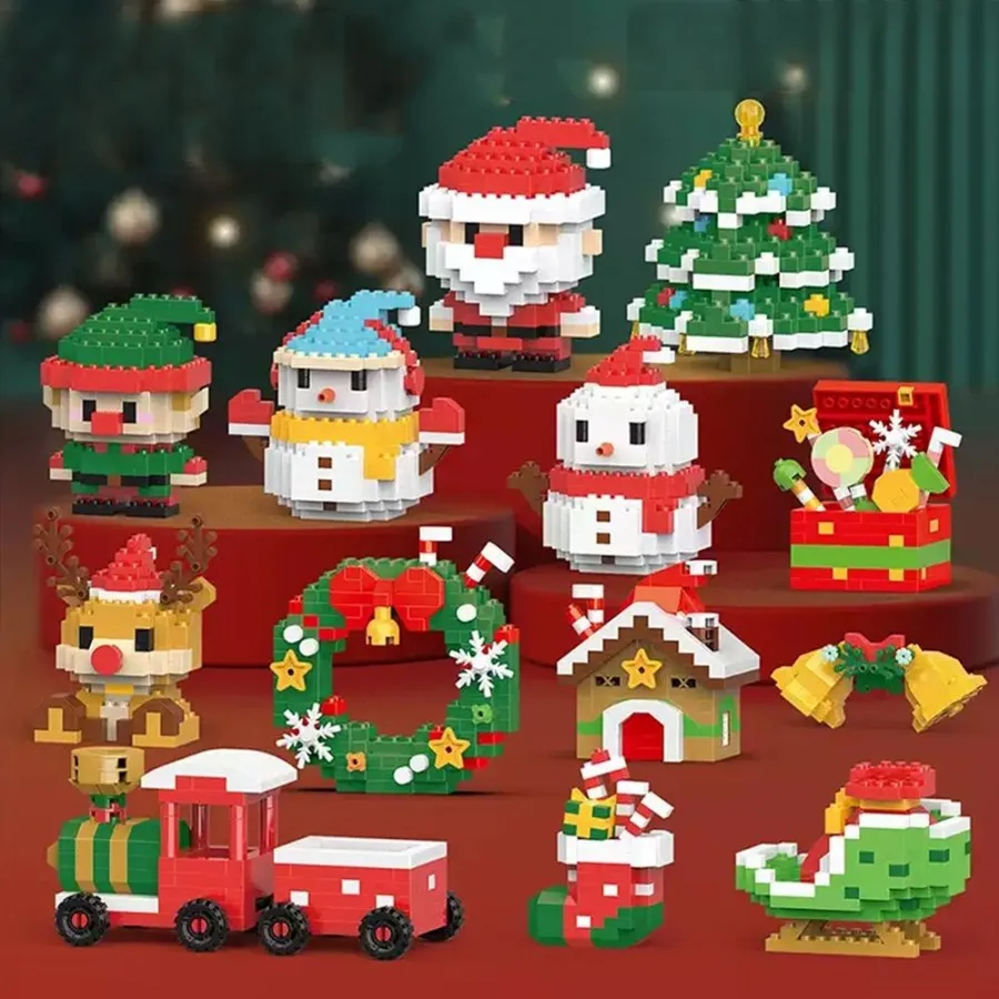 

NEW DIY Christmas Building Block Snowman Elk Santa Claus Model Micro Brick Building Block Xmas Tree Decoration Children Toy Gift