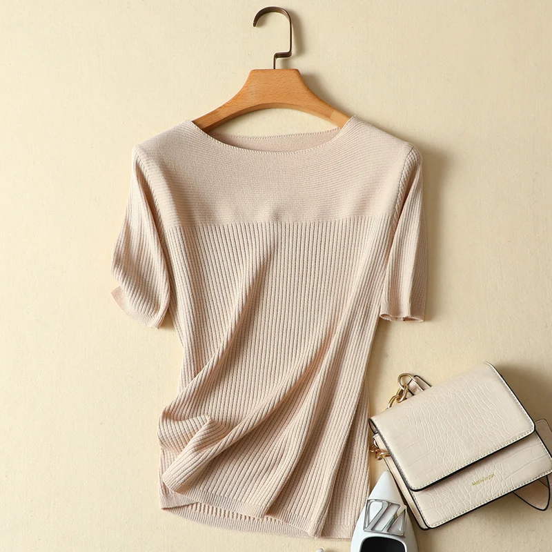 

Women's Knitted Monochromatic Tops, Casual, All Match Tees, Elegant, Office Lady, Top Quality, Summer, New, 2025