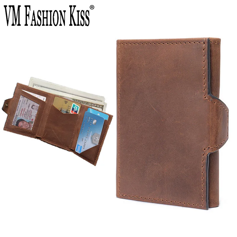 

Mens Wallet Genuine Leather Credit Card Holder Solid Color Crazy Horse Leather Minimalist Credit Card Holder High Quality Wallet