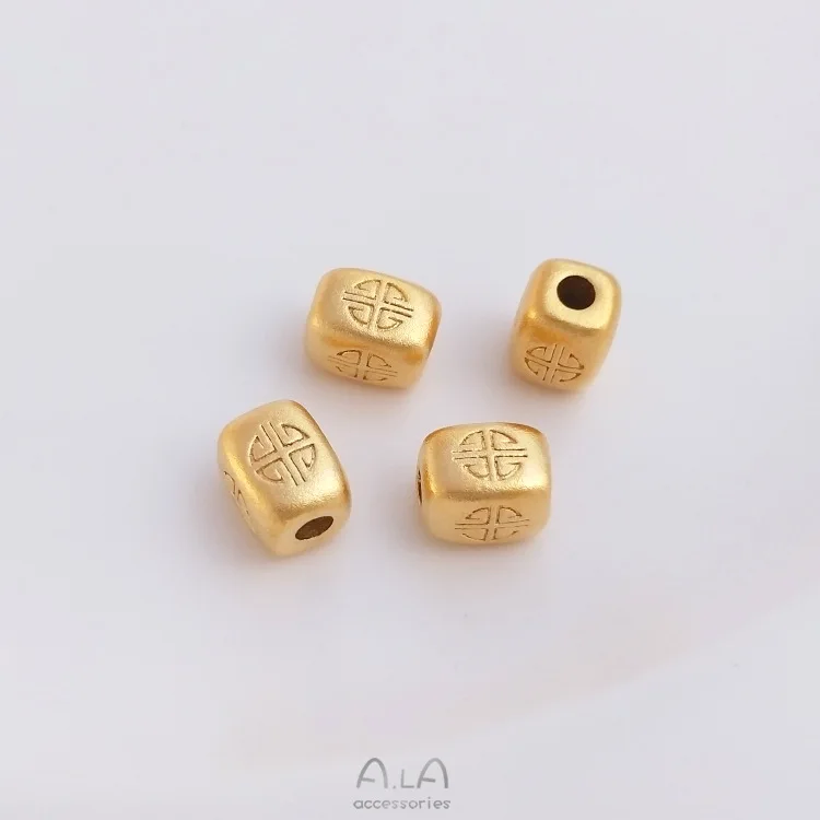 Strong Color Retention Vietnam Sand Gold Fu Character Long Square Road Pass Beads Handmade Loose Beads DIY Bracelet Jewelry Bead