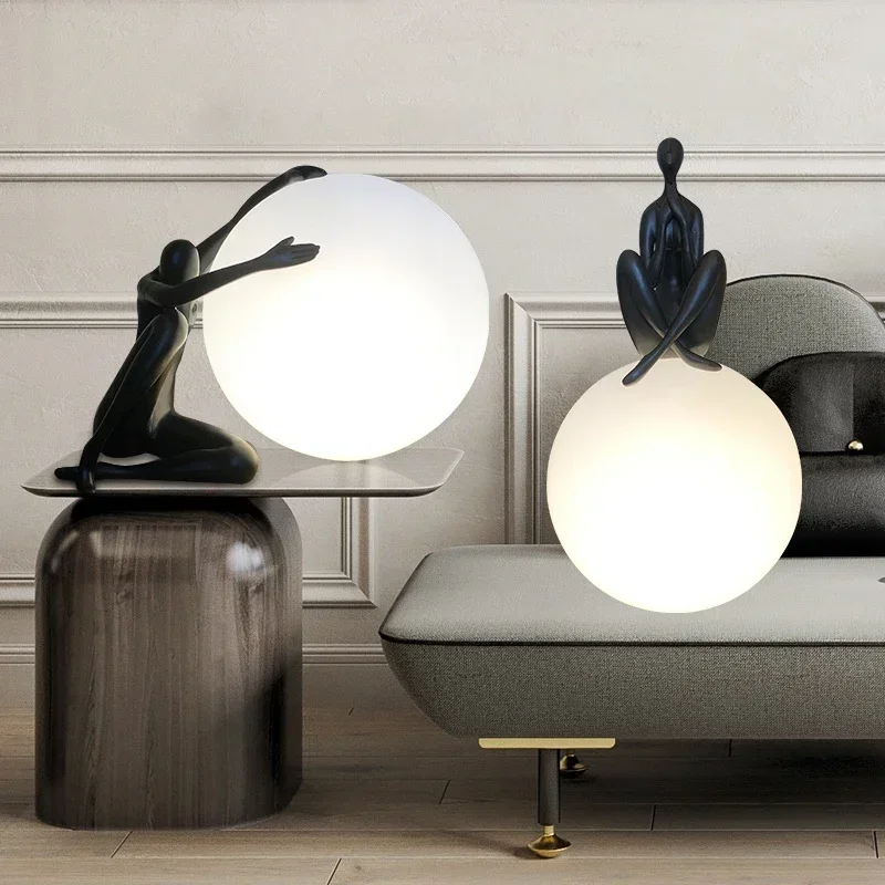 

Creative Humanoid Sculpture Big Ball Led Table Lamp Desk Light Floor Lighting for Bedroom Living Room