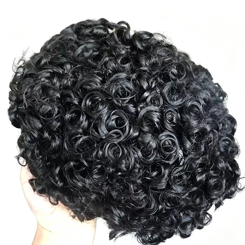 20mm Lockiges Voll-Hautbasis-PU-Toupet für Herren aus Echthaar, Langlebiges Prothesensystem 1b40 Grau Schwarz/Braun, Natürlicher Frontal-Haarteil – Detail 3