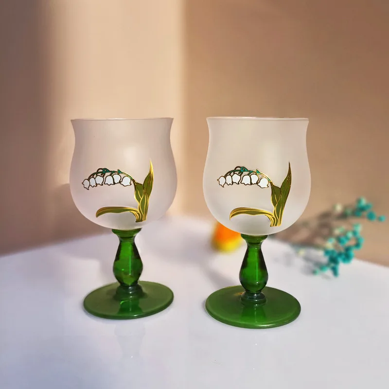 

Vintage Wine Glass Goblets Lily of The Valley Water Cup Frosted Texture Champagne Wine Glass Juice Drinking Glasses 200ml