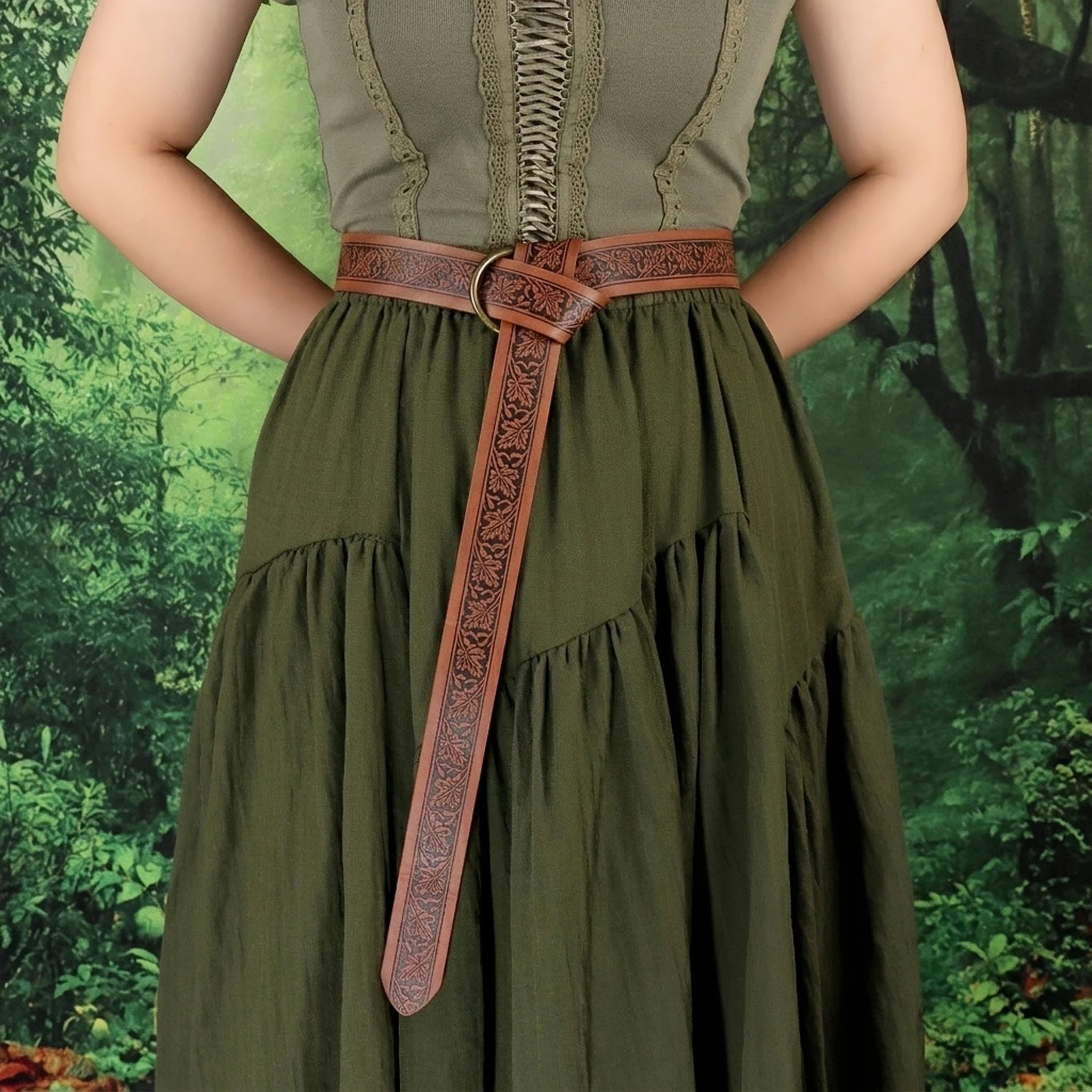 Medieval Viking Retro Embossed Leather Belt Unisex Renaissance Waistband Costume Accessories Cosplay Props