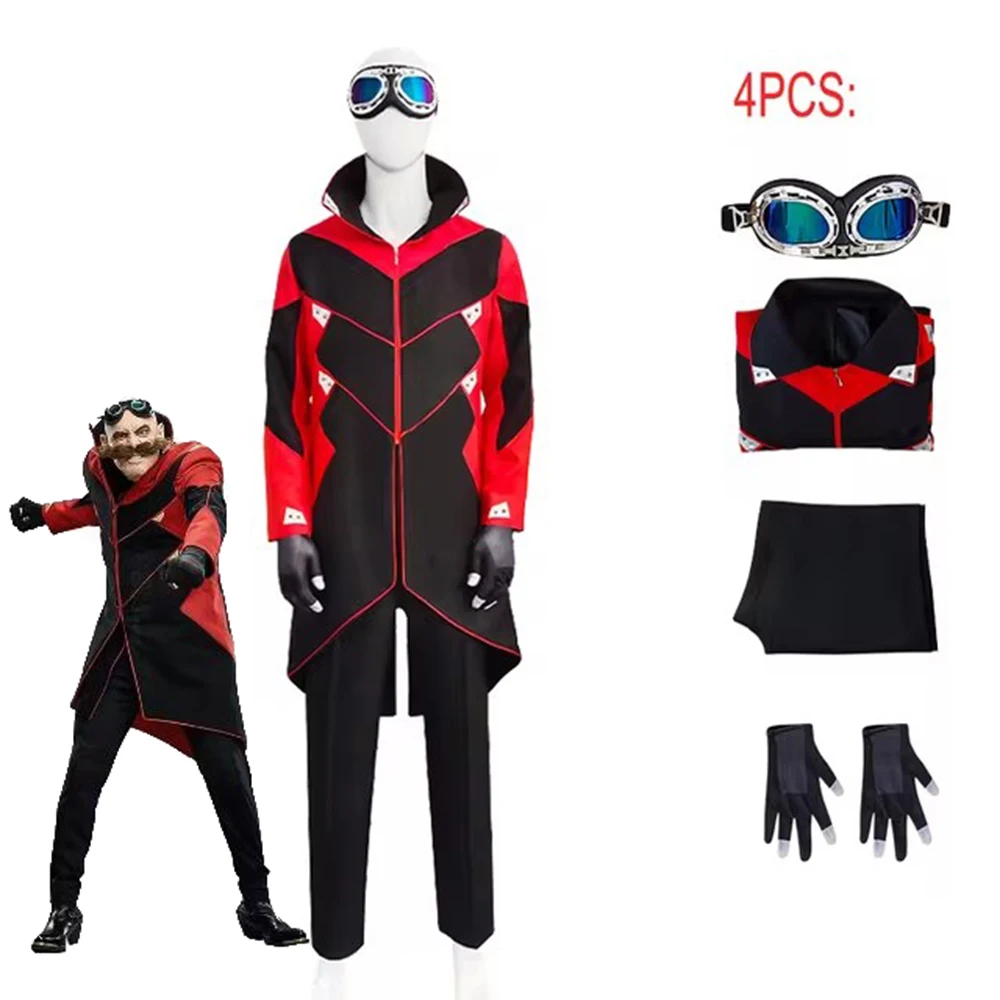 

Anime Dr Eggman Cosplay Jacket Pants Costume Men's Halloween Ivo Robotnik Trench Uniform Glasses Gloves Carnival Party Clothes
