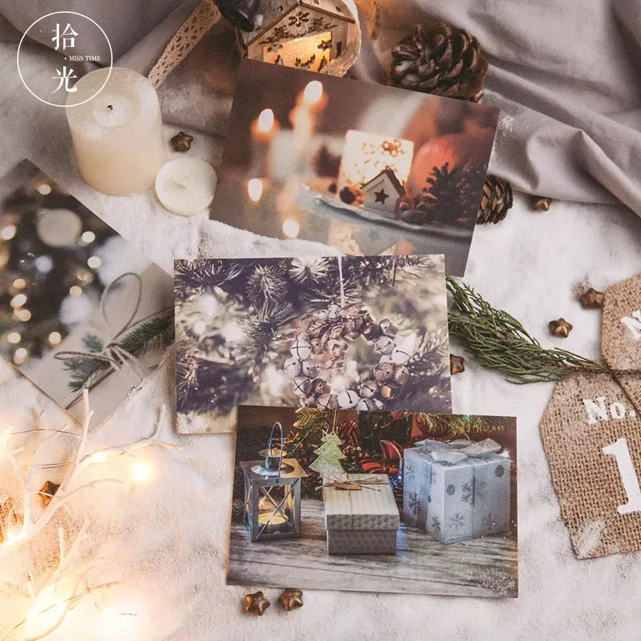 30PCS Luminous Christmas Postcards Set Handwritten Blessing Twinkle Effect Greeting Cards for For Scrapbook Journal
