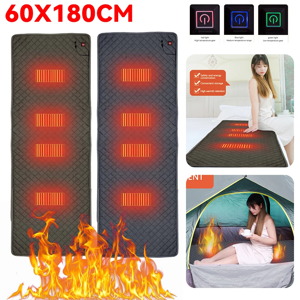 60X180cm Camping Tent  Heated Mat Outdoor Travel USB Electric Blanket 3 Level Adjustable Temperature Heater Cushion for Winter