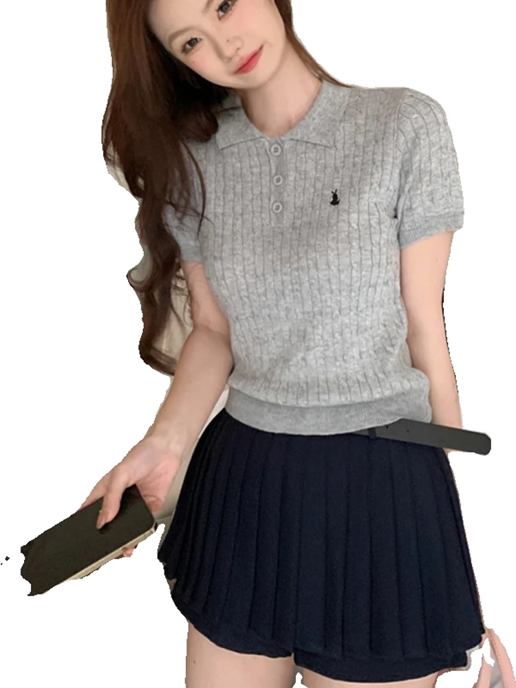 Uniek kraag T-shirt dames mooi gebreid ort Sve zomer borduurwerk ontwerp top slim fit Koreaanse Sle woon-werkverkeer...