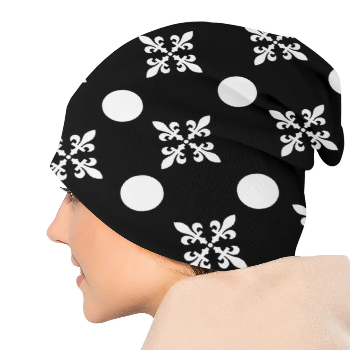 Fleur-De-Lys Lily Floral Pattern Beanie Cap Unisex Warm Bonnet Homme Knitting Hats Cool Polka Dots Skullies Beanies Caps For