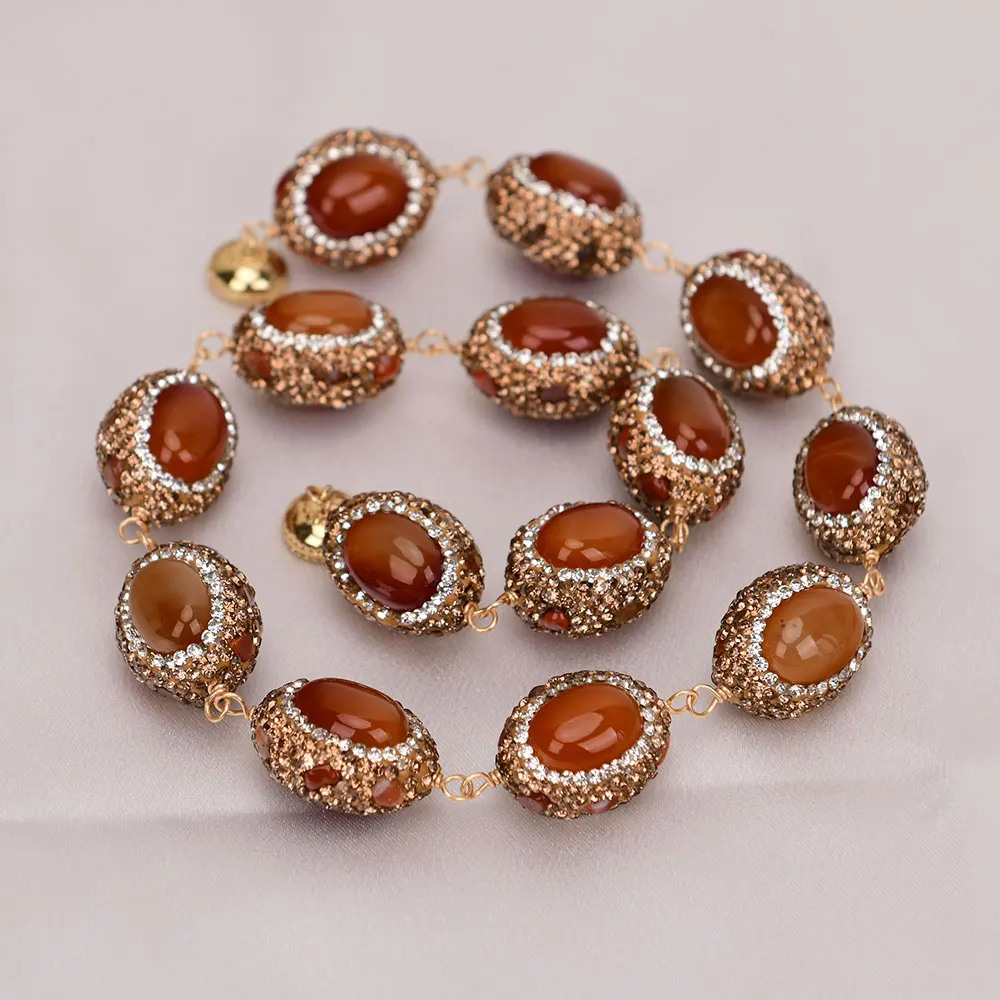 G-G Natural Red Agate Carnelian Egg Shape Nugget Chokers Necklace 19''