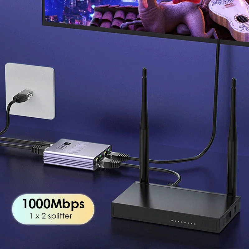 Gigabit 1x2 Network Splitter 1000Mbps 1 to 2 Ways RJ45 Lan Ethernet Adapter 1G 1000M Network Coupler Online Works Simultaneously