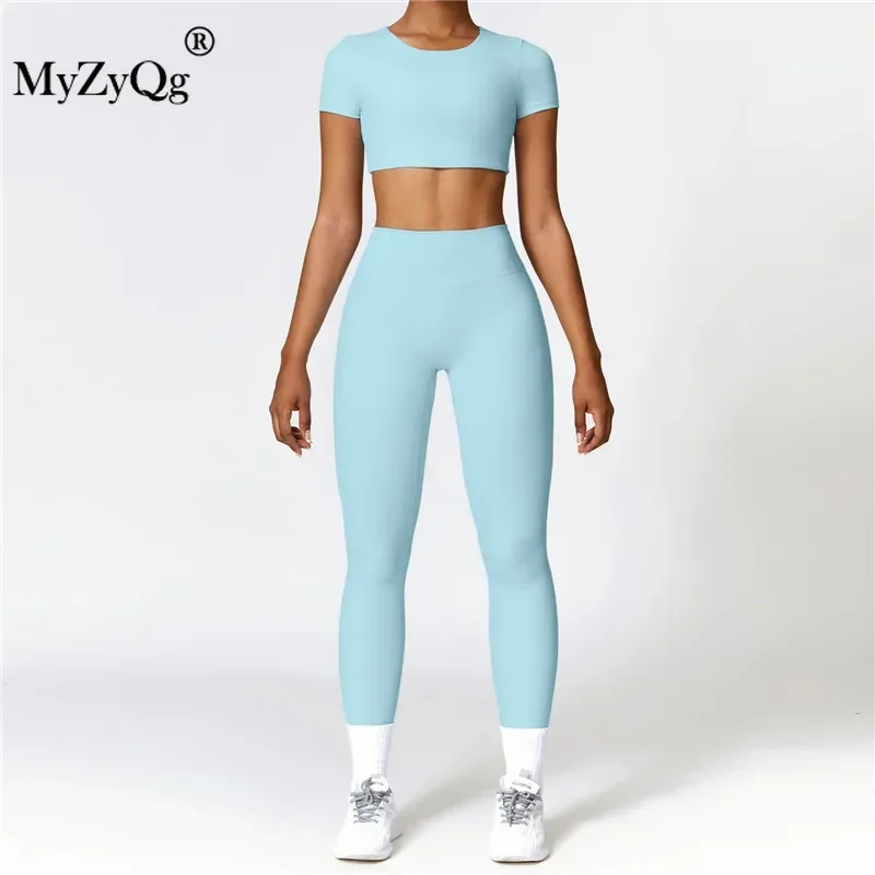 MyZyQg Women Yoga Sets High Intensity Tight Short Sleeve T-shirt Pant Outside Leisure Sports Pilate Running Fitness Legging Suit