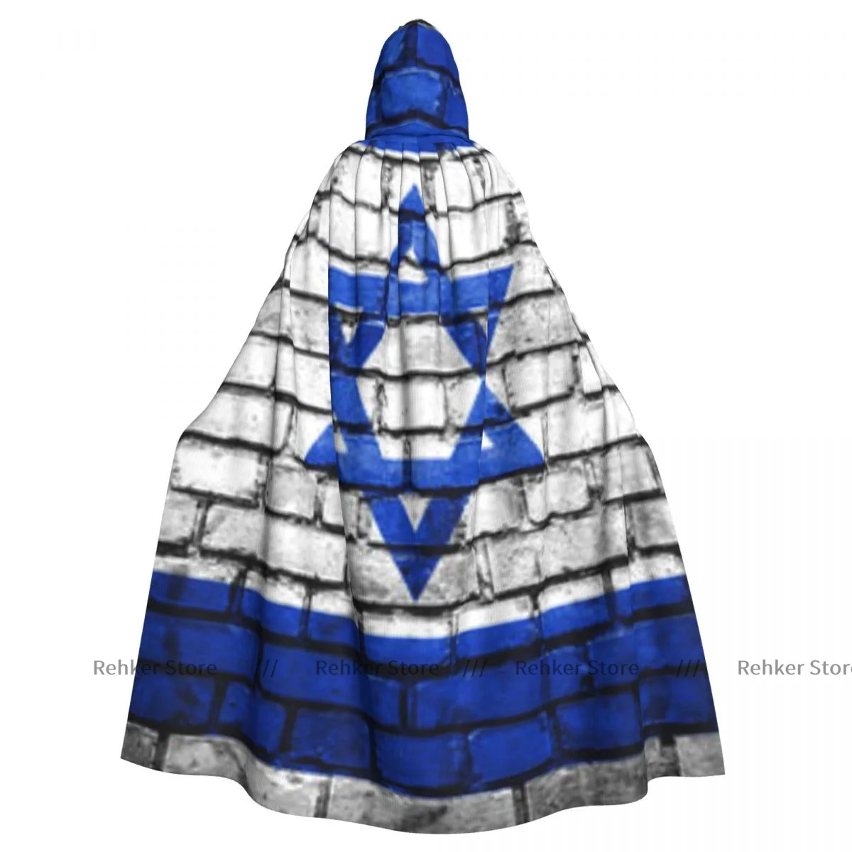 

Adult Halloween Brick Wall With Israel Flag Cloak Cape Hooded Medieval Costume Full Length Dress Coat