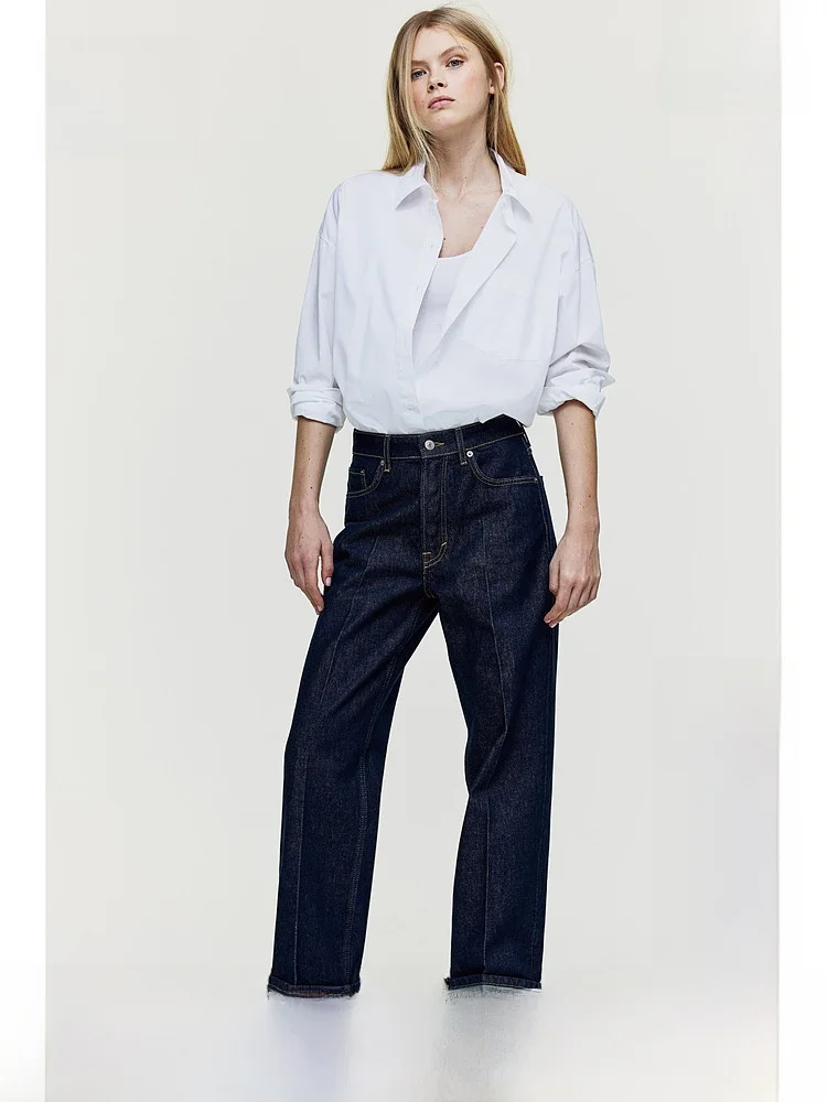 

Джинсы Slim Fit с 5 карманами, средней посадкой, прямые, длинные, простого дизайна, женские, H&M, 100% хлопок