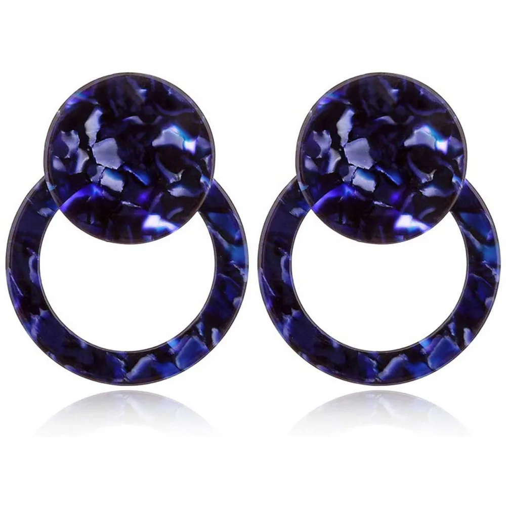 Acrylic Tortoise Shell Double Round Hoop Drop Earrings Fashion Jewelry (Random Color)