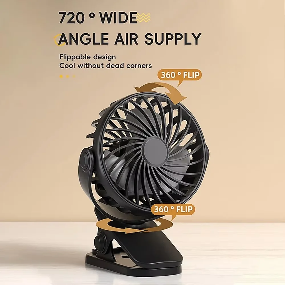Rechargeable Clip Fan With 720° Rotation, Hanging Design, Night Light, Portable Desk Fan For Office Bedroom Dorm Outdoor