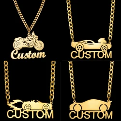 Acheerup Cusomized Name Necklace for Men Personalized Stainless Steel Motorcycle Car Nameplate Thick Chain Pendant Jewelry Gift