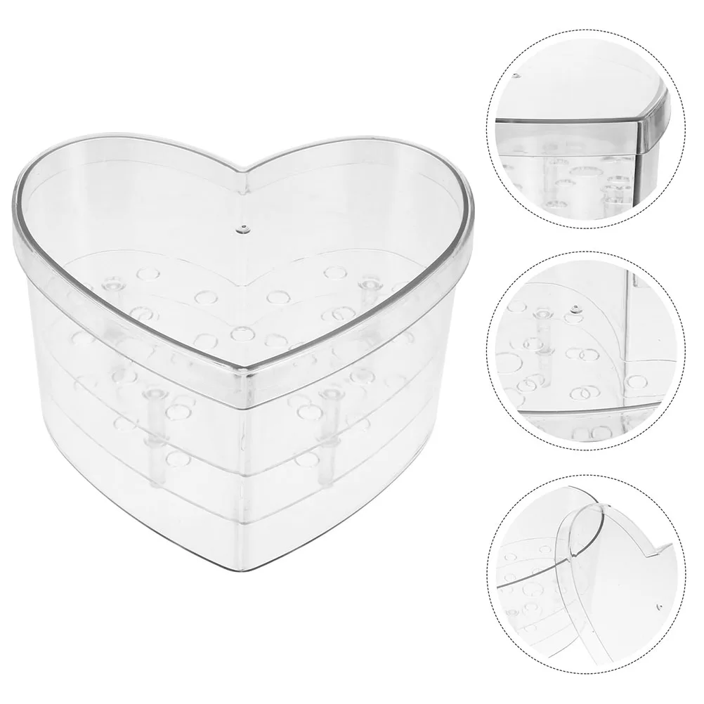 

2 Pcs Heart -shaped Decorative Box Case Acrylic Rose Vase Transparent Eternal Flower Arrangements Clear Holder