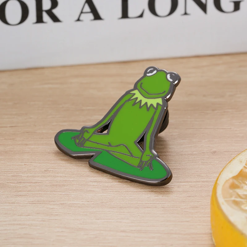 Smile Meditate Peace Frog Metal Badge Jewelry Gift